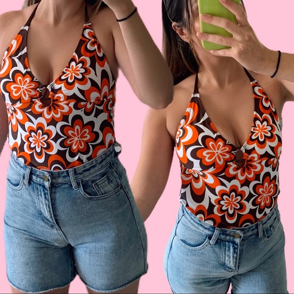 💝SOLD ON DEPOP 💖 70s Retro Floral Tankini - Picture 3 of 3